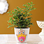 Muraiya Plant In Hand-painted Hamsa Ceramic Pot