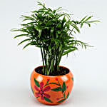Chamaedorea Palm Plant In Hand-painted Pot