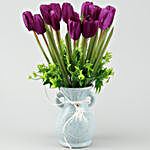 Artificial Midnight Purple Tulips Vase