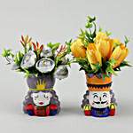 Artificial Ranunculus & Tulips In Raja Rani Vases