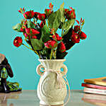 Artificial Red Ranunculus Blossoms Vase