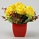 Bright Yellow Artificial Roses Vase