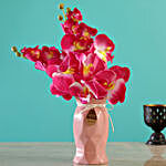 Delightful Dark Pink Artificial Orchids Vase