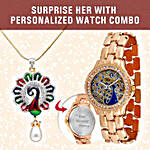 Personalised Peacock Rose Gold Watch & Pendant Set