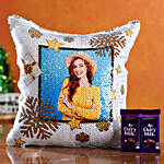 Personalised Frosty Sequin Cushion Dairy Milk