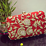 Embroidery Red Clutch Bag 8 X 4 cms