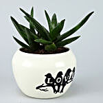 Mini Aloe Vera Plant In Love Birds White Metal Pot