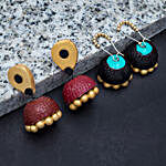 Set Of 2 Muti Colour Handcrafted Terracotta Jhumka Earrings