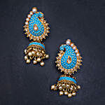 Gold Plated Blue Colour Peacock Design Jhumka