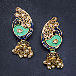 Gold Plated Multi Colour Peacock Design Drop Earrings