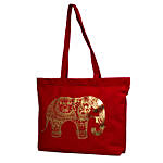 Gold Red Elephant Printed Solid Tote