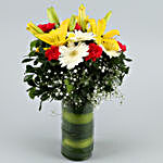 Mixed Flowers Cylindrical Glass Vase