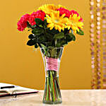 Yellow Gerberas & Pink Carnations Glass Vase