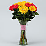 Yellow Gerberas & Pink Carnations Glass Vase