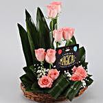 10 Pink Roses Basket With Birthday Table Top