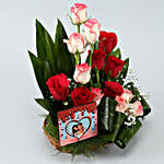 Red & Pink Roses Personalised Basket