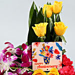 Vibrant Mixed Flowers Basket With Anniversary Table Top