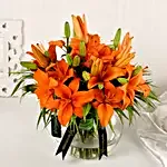 Blissful Orange Lilies In Fishbowl Vase