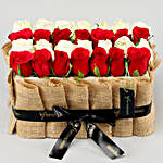 Red & White Roses Jute Wrapped Basket