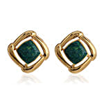 Estele Gold Plated Green Enamel Stud Earrings