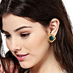Estele Gold Plated Green Enamel Stud Earrings