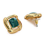 Estele Gold Plated Green Enamel Stud Earrings