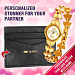 Stylish Gold Plated Watch With Personalised Card Holder