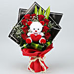 Red Roses Bouquet With Jade Plant & Teddy