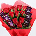 Red Roses Bouquet With Syngonium Plant & Chocolates