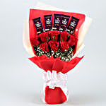 Red Roses Bouquet With Syngonium Plant & Dairy Milk