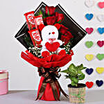 Red Roses Bouquet With Syngonium Plant & Kitkat