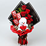 Red Roses Bouquet With Syngonium Plant & Kitkat