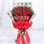 Red Roses Bunch With Jade Plant & Kitkat