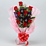 Red Roses Bunch With Money Plant & Chocolates