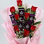 Red Roses Bunch With Money Plant & Chocolates