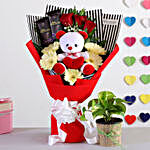Special Bouquet With Teddy & Money Plant
