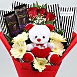 Special Bouquet With Teddy & Money Plant
