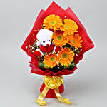 Yellow Gerberas Bouquet With Syngonium Plant & Teddy