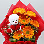 Yellow Gerberas Bouquet With Syngonium Plant & Teddy
