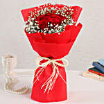 10 Exotic Red Roses Bouquet Tied With White Raffia