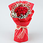 10 Exotic Red Roses Bouquet Tied With White Raffia