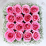 16 Pink Roses Arrangement In Wooden Base