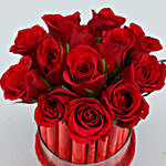Bunch Of 12 Red Roses In Cylindrical Vase