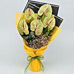 5 Green Anthuriums & Gypso Fillers Bouquet