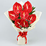 FNP Ribbon Tied 7 Red Anthuriums Bouquet