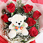 Bunch Of 6 Red Roses & Teddy Bear Combo