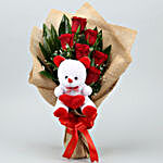 Bunch Of 6 Red Roses With Teddy Bear