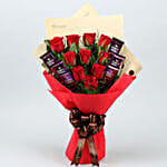 Bunch Of 10 Red Roses With Dairy Milk Chocolates