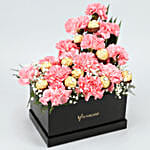 Pink Carnations & Ferrero Rocher Arrangement In FNP Box