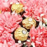 Pink Carnations & Ferrero Rocher Arrangement In FNP Box